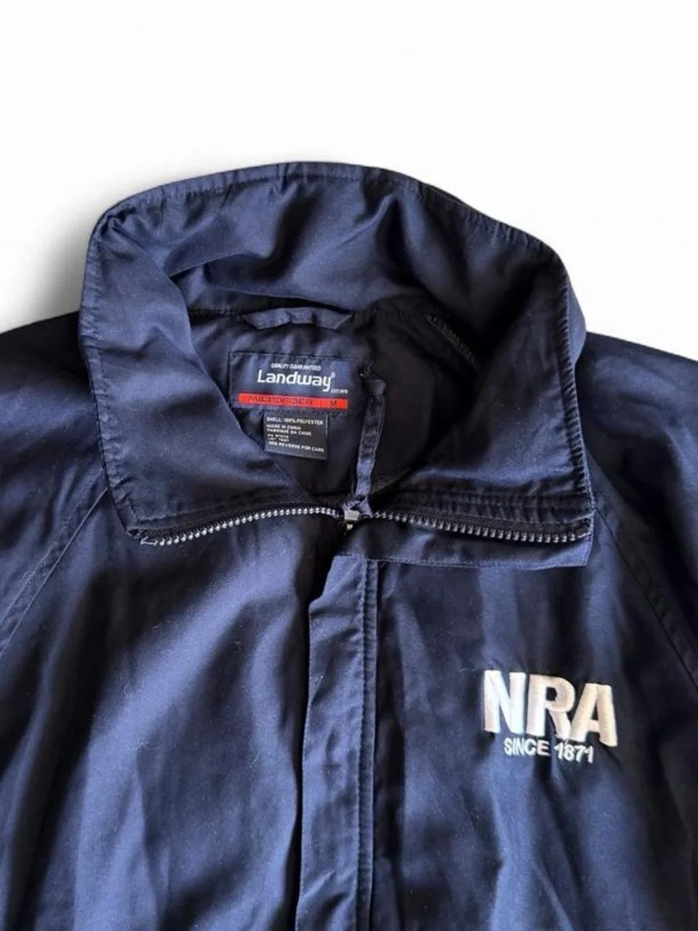 Landway Men's Medium NRA Embroidered Lightweight Windbreaker Jacket Navy Blue